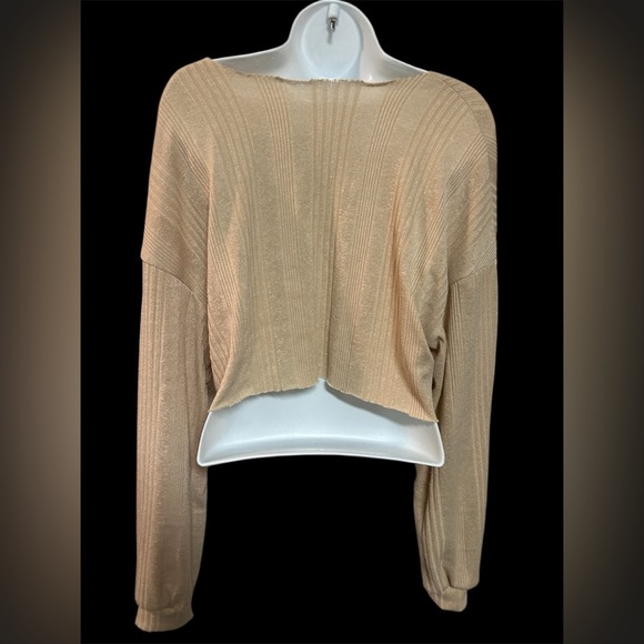 Beige Cropped Knit Sweater, GUC, Size L - Picture 2 of 3